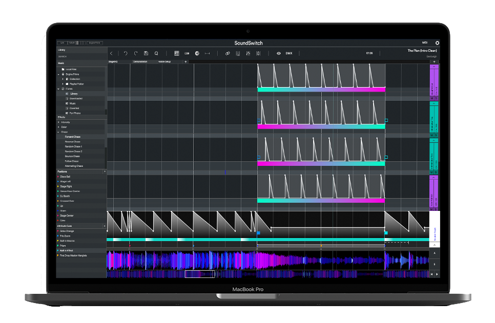 SoundSwitch Desktop DMX Lighting Control Software for DJs running on a laptop