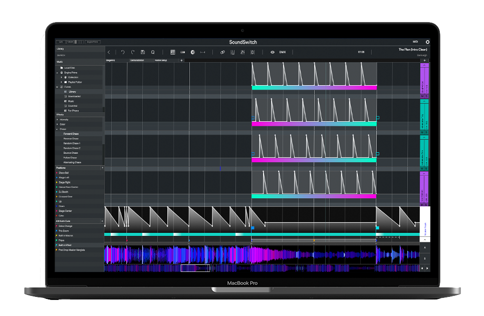 SoundSwitch Desktop Software running on a Laptop Mac OSX and Window 10