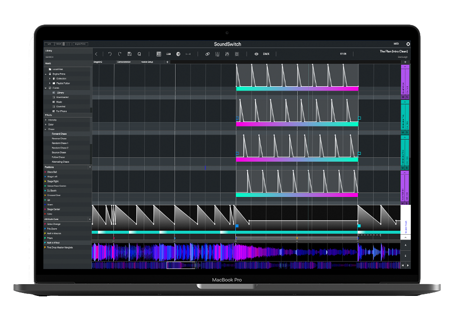 The SoundSwitch Desktop Software running on a Macbook Pro. Windows Computers are also supported