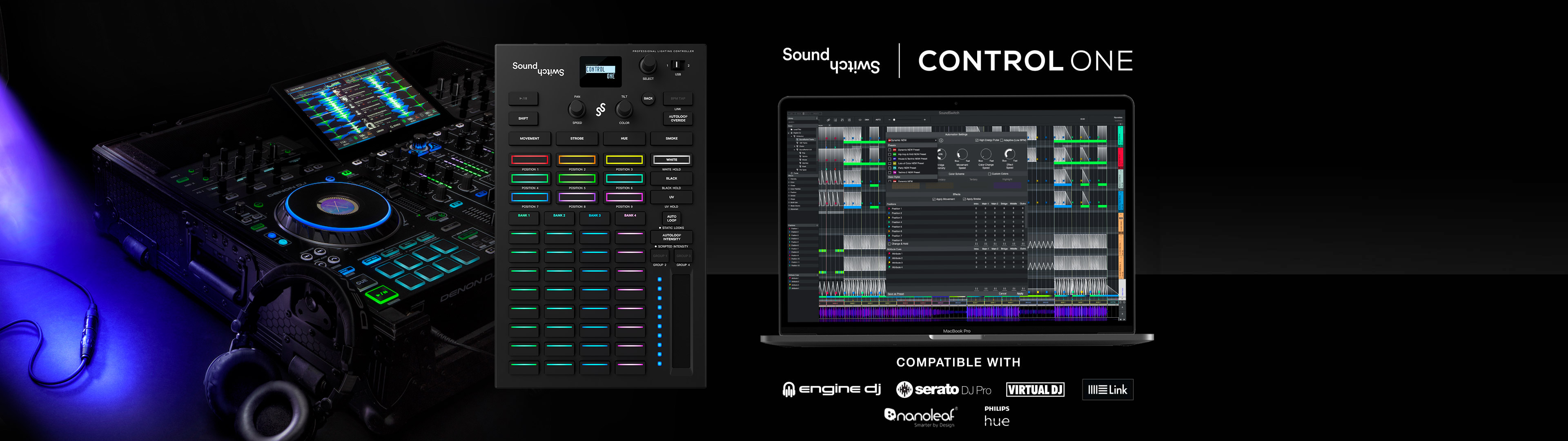 SoundSwitch running along side the Denon DJ Prime 4 and Philips HUE lighting